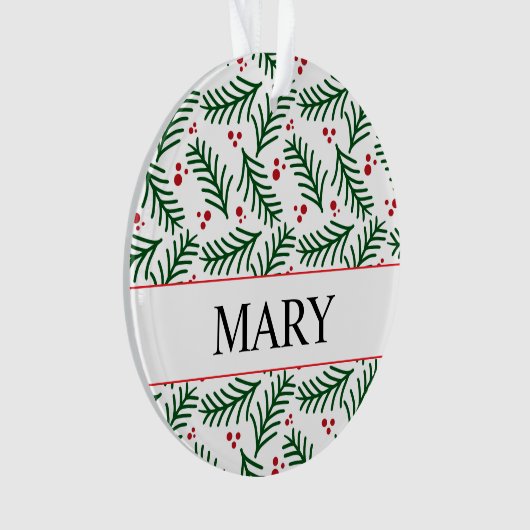 Christmas Greenery Berries NAME Modern Holiday Ornament (voorkant)