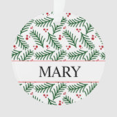 Christmas Greenery Berries NAME Modern Holiday Ornament (voorkant)