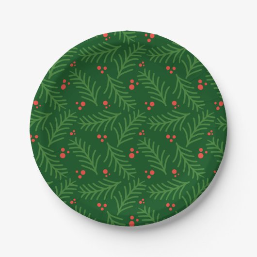 Christmas Greenery Berries Red Green Festive Mod Papieren Bordje (Voorkant)