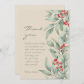 Christmas Greenery Berry Winter Baby Shower Bedankkaart (Voorkant / Achterkant)