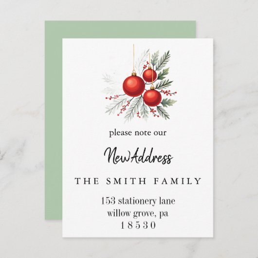 Christmas Greenery Change of Address Insert Card Aankondigingskaart (Voorkant / Achterkant)