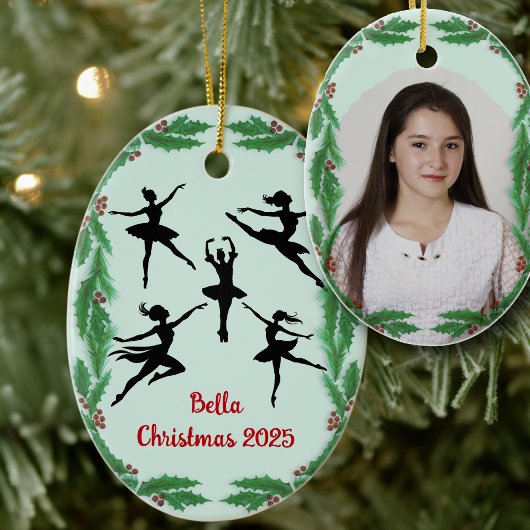 Christmas Greenery Dancer Ballet Photo Ornament