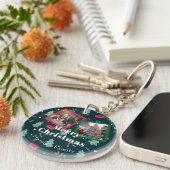 Christmas Greenery Familie Foto Monogram Sleutelhanger (Voorkant Rechts)