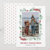 Christmas Greenery Foto Aangepaste familienaam Feestdagenkaart (Voorkant / Achterkant)