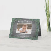 Christmas Greenery & Grey Wood 2 foto opgevouwen Feestdagen Kaart (Voorkant)