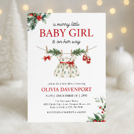 Christmas Greenery Merry Little Girl Baby Shower Kaart