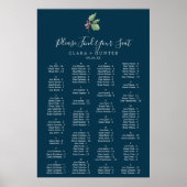 Christmas Greenery Navy Alphabetical Seating Chart Poster (Voorkant)