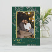 Christmas Greenery Pesonalized Photo Card Feestdagenkaart (Staand voorkant)