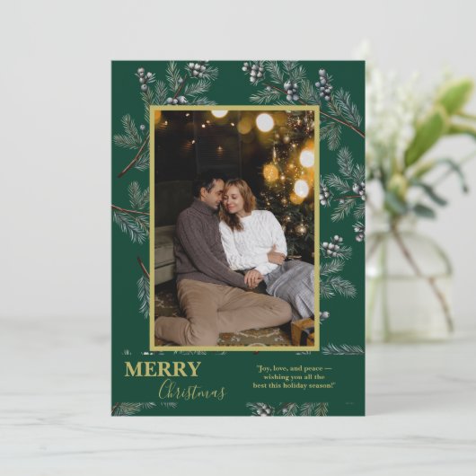 Christmas Greenery Pesonalized Photo Card Feestdagenkaart (Staand voorkant)