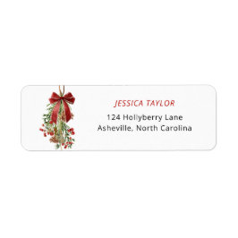 Christmas Greenery Red Bow Address  Etiket
