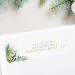 Christmas Greenery Retour Adreslabel Etiket<br><div class="desc">Dit stijlvolle kerstretour adreslabel is versierd met waterverf gebladerte en bessen in rood,  groen en goud. Gemakkelijk aan te passen. Originele Waterverf © Michele Davies.</div>