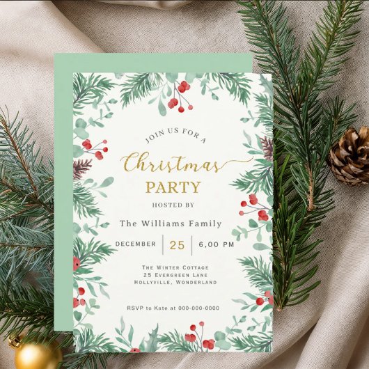 Christmas Greenery Watercolor Celebration Invitati Kaart