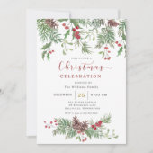 Christmas Greenery Watercolor Celebration Invitati Kaart (Voorkant)