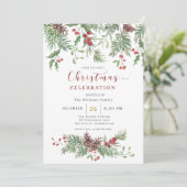 Christmas Greenery Watercolor Celebration Invitati Kaart (Staand voorkant)
