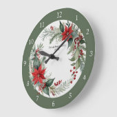 Christmas Greenery with Red Poinsettias Custom Grote Klok (Hoek)