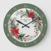 Christmas Greenery with Red Poinsettias Custom Grote Klok (Voorkant)