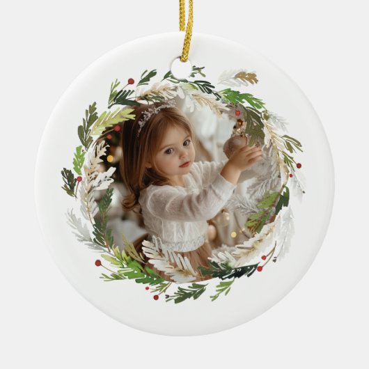 Christmas Greenery Wreath Keramisch Ornament (Voorkant)