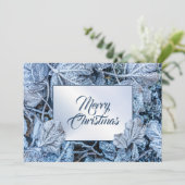 Christmas Greeting Blue Leaves Snow Winter Feestdagenkaart (Staand voorkant)