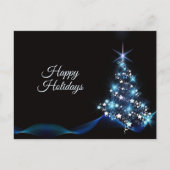 Christmas Greeting Blue Shiny Tree Black Elegant Briefkaart (Voorkant)