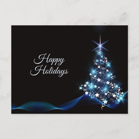 Christmas Greeting Blue Shiny Tree Black Elegant Briefkaart (Voorkant)
