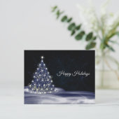 Christmas Greeting Blue Shiny Tree Winter Navy Briefkaart (Staand voorkant)