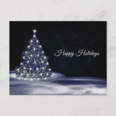 Christmas Greeting Blue Shiny Tree Winter Navy Briefkaart (Voorkant)
