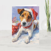  Christmas Greeting Card with cute Jack Russell Feestdagen Kaart (Voorkant)