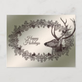 Christmas Greeting Floral Reindeer Golden Winter Briefkaart (Voorkant)
