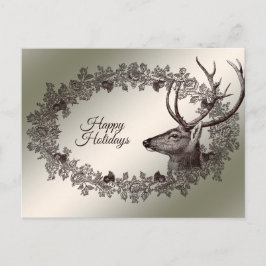 Christmas Greeting Floral Reindeer Golden Winter Briefkaart