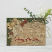 Christmas Greeting Golden Bow Green Leaves Red Feestdagenkaart (Staand voorkant)