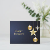Christmas Greeting Golden Ornaments Navy Blue Briefkaart (Staand voorkant)