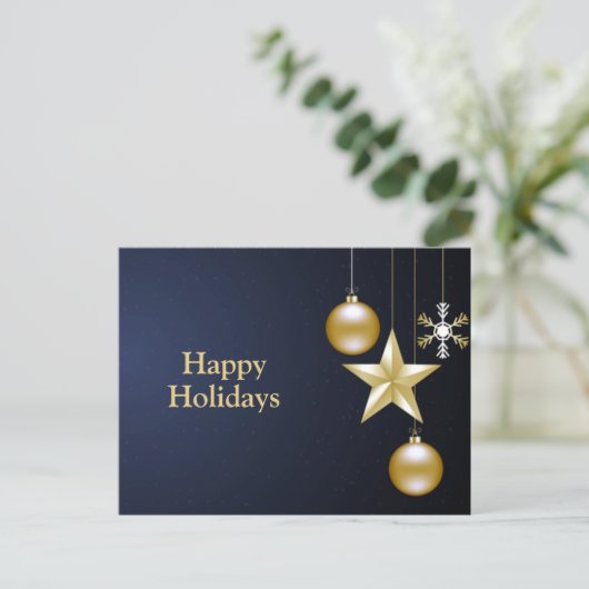 Christmas Greeting Golden Ornaments Navy Blue Briefkaart (Staand voorkant)