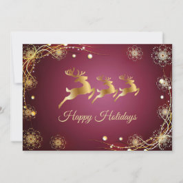 Christmas Greeting Golden Reindeers Red Pink Feestdagenkaart