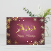 Christmas Greeting Golden Reindeers Red Pink Feestdagenkaart (Staand voorkant)