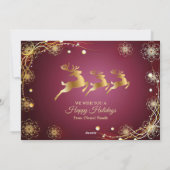 Christmas Greeting Golden Reindeers Red Pink Feestdagenkaart (Achterkant)