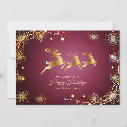 Christmas Greeting Golden Reindeers Red Pink Feestdagenkaart (Achterkant)