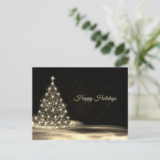 Christmas Greeting Golden Shiny Tree Winter Black Briefkaart (Staand voorkant)