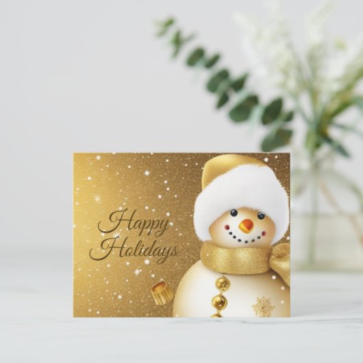 Christmas Greeting Golden Snowman Holidays Briefkaart (Staand voorkant)