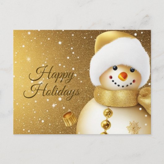 Christmas Greeting Golden Snowman Holidays Briefkaart (Voorkant)