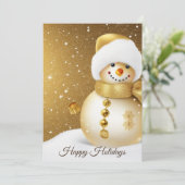 Christmas Greeting Golden Snowman Winter Feestdagenkaart (Staand voorkant)