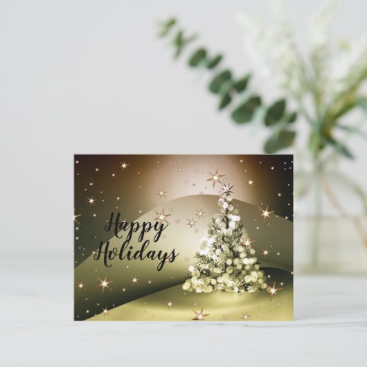 Christmas Greeting Golden Tree Shiny Sparkle Stars Briefkaart (Staand voorkant)