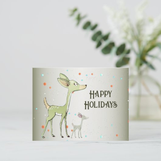Christmas Greeting Green Deers Holidays Cute Briefkaart (Staand voorkant)