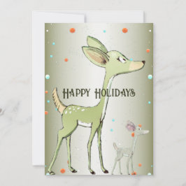 Christmas Greeting Green Deers Holidays Cute Feestdagenkaart