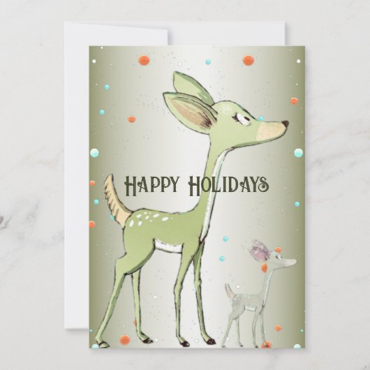 Christmas Greeting Green Deers Holidays Cute Feestdagenkaart (Voorkant)
