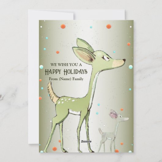 Christmas Greeting Green Deers Holidays Cute Feestdagenkaart (Achterkant)