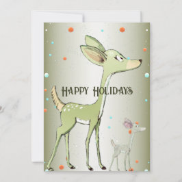 Christmas Greeting Green Deers Holidays Cute Feestdagenkaart