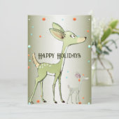 Christmas Greeting Green Deers Holidays Cute Feestdagenkaart (Staand voorkant)
