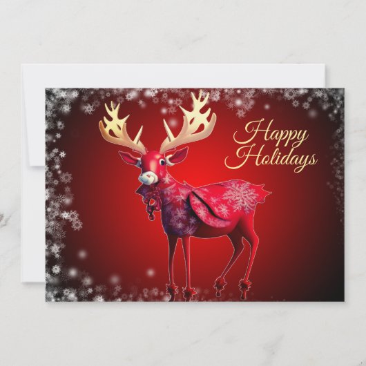 Christmas Greeting Red Reindeer Holidays Cute Feestdagenkaart (Voorkant)