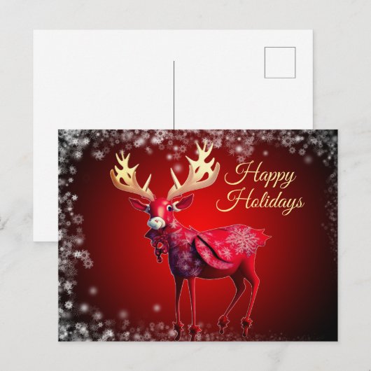 Christmas Greeting Red Reindeer Winter Holidays Briefkaart (Voorkant / Achterkant)