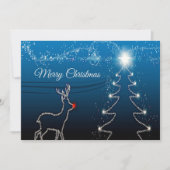 Christmas Greeting Reindeer Tree Blue Sky Shiny Feestdagenkaart (Voorkant)